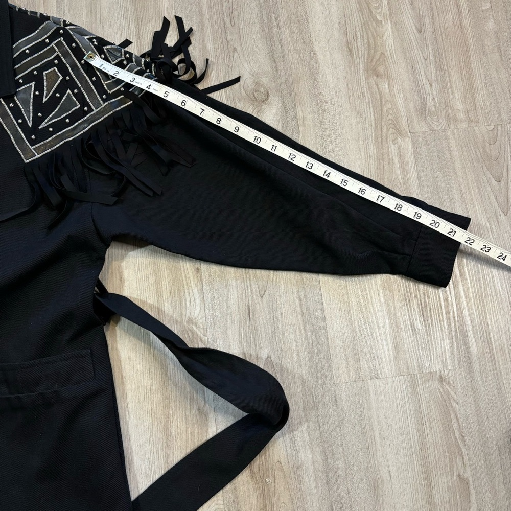 Vintage IB Diffusion Small Black Fringe Western Jacket Studded Yoke Belted 90s - Picture 13 of 15